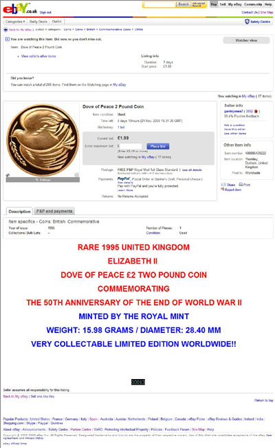 gavinjones7 eBay Listing Using our 1995 Gold Proof Dove of Peace Two Pounds Photographs